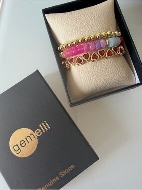 Gold colorful beaded Heart bezel Bracelet set